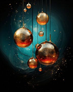 Boules de Noël, atmosphériques en or et bleu sur Studio Allee