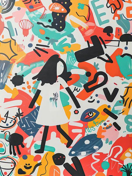 Schilderij Pop Art Meisje | Vrolijk kleurenpalet van ARTEO Schilderijen