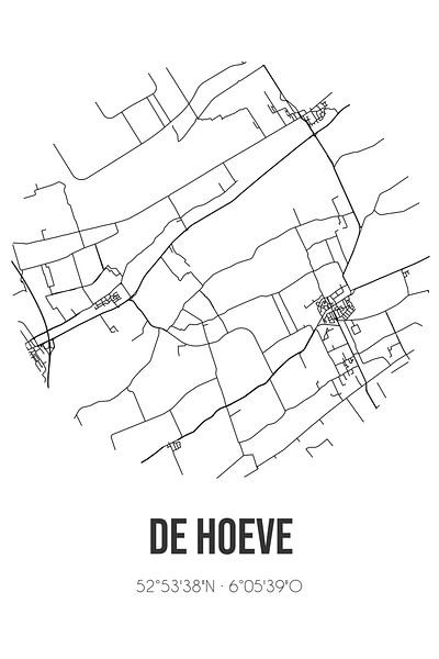 De Hoeve (Fryslan) | Karte | Schwarz und Weiß von Ortsdrucke