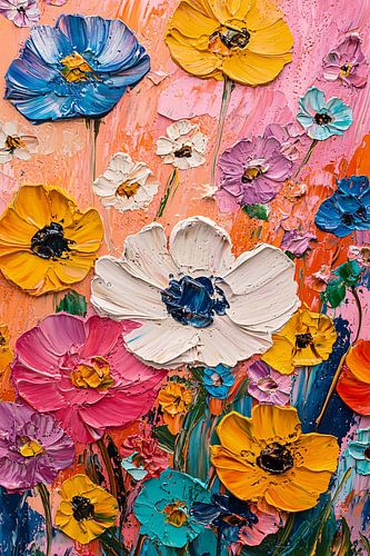 Kleurrijke bloemen in dikke verf