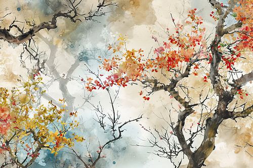 Neblige Herbstpracht | Herbst-Aquarellmalerei