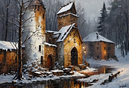 Woodhouse Castle, kasteel in een winters bos