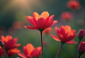 Red Flowers in Sunlight: Close-up by Markus Gann