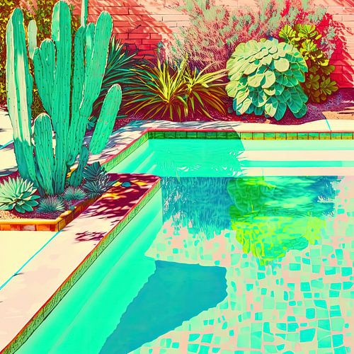 Jardin d'été avec piscine en turquoise sur Vlindertuin Art