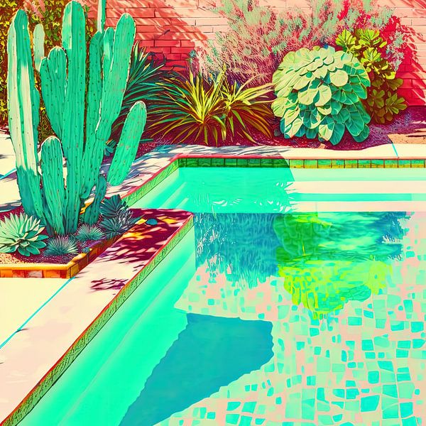 Summer garden with pool in turquoise by Vlindertuin-Art