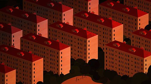 Blocs résidentiels à Shanghai au coucher du soleil