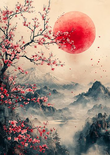 Purpurrote Sonne über dem Fuji