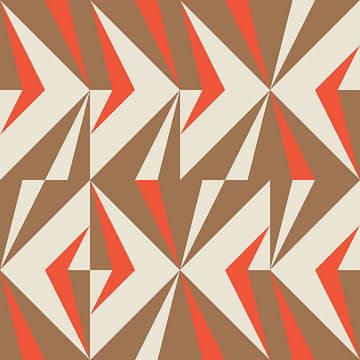 Retro geometrie met driehoeken in Bauhaus-stijl in bruin, oranje van Dina Dankers