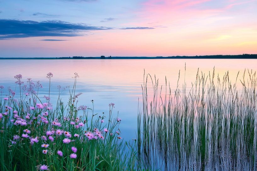 Lac et fleurs par Poster Art Shop