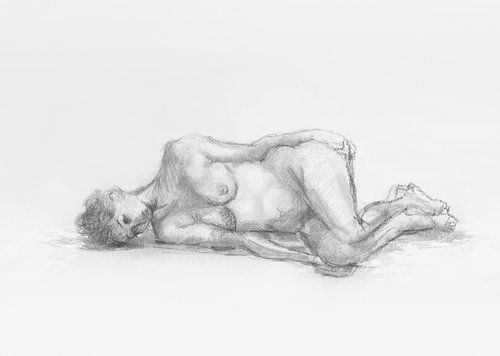 Schets liggend naakt vrouw grijswaarden