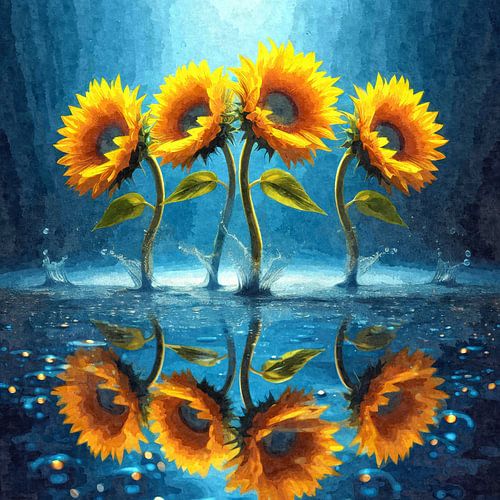 Goldene Blüten im Wasserspiel von Sabine Wagner