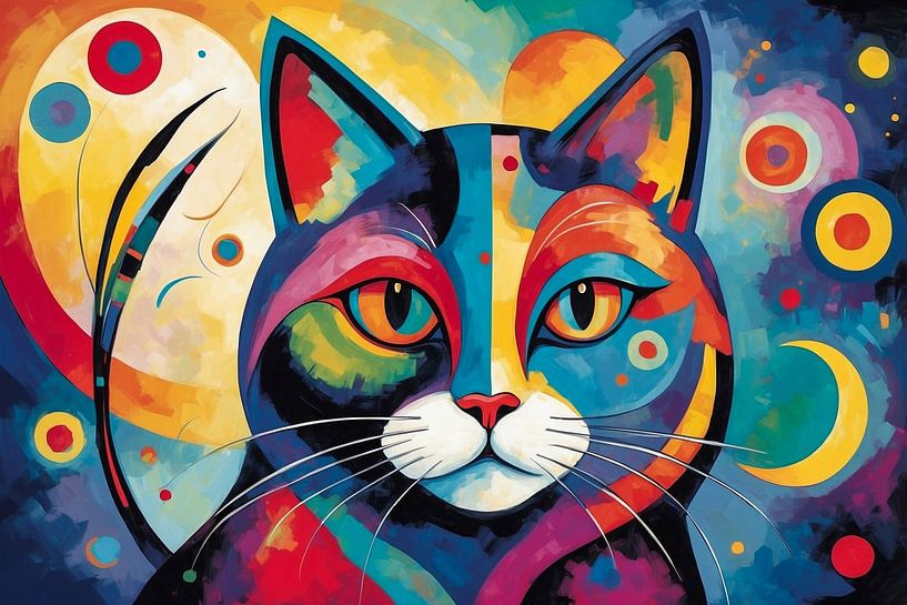 Portrait abstrakte bunte Katze von Jan Bouma