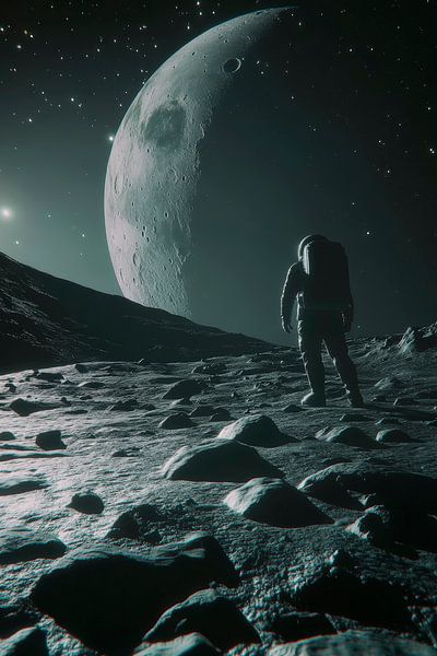 Astronaut on the moon at night by Poster Art Shop