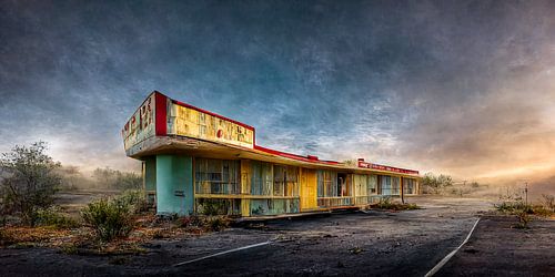 Verlaten motel uit de jaren vijftig langs Route 66