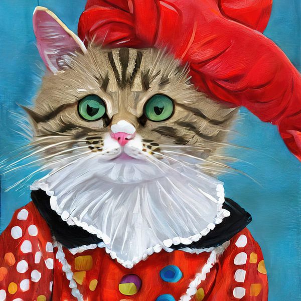 Cute cat in a red costume painting by Laly Laura