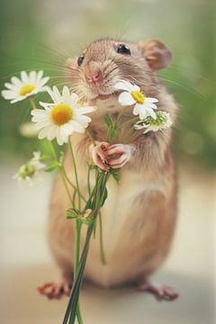 Bloeiende vreugde met een hamster van Poster Art Shop