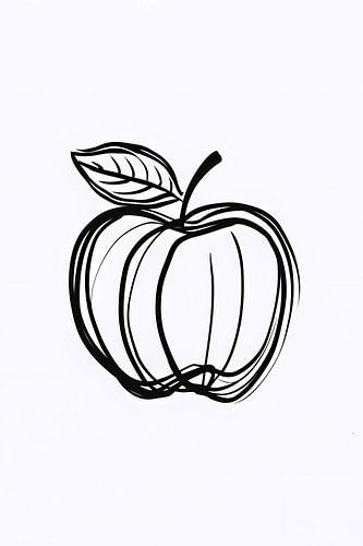 Zwart-witte appel lijntekening minimalisme