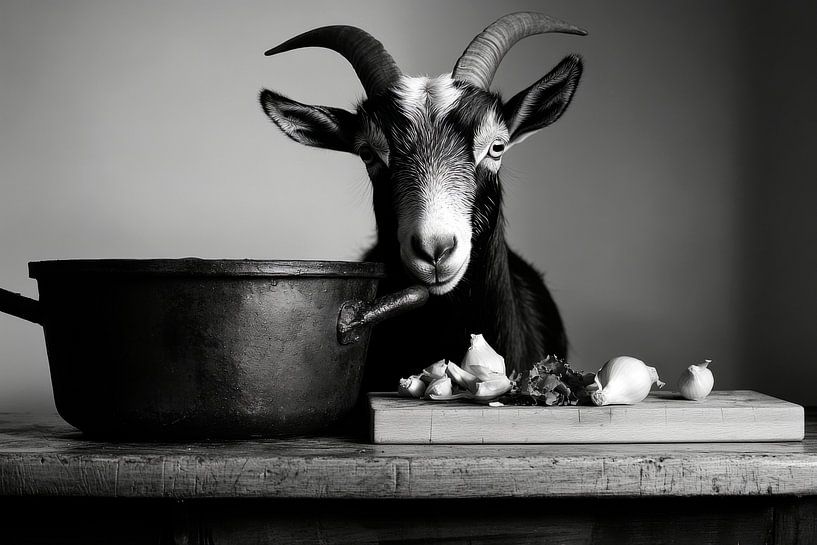 Goat in the kitchen by Poster Art Shop