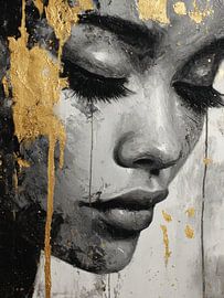 Résumé : Visage en noir et blanc avec des touches dorées – Art moderne pour la décoration intérieure sur SPEQ ART