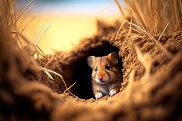 Une souris surmonte ses peurs dans un désert dangereux sur Vlindertuin Art