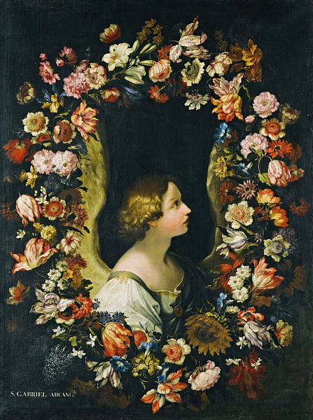 A Flower Garland Surrounding The Angel Gabriel, Francesco Caldei by Masterful Masters