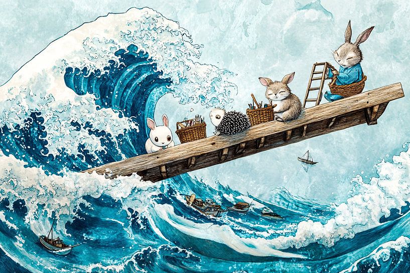 Dieren op brug boven oceaan van Art & Soul Creations