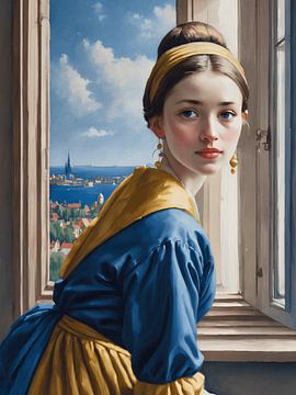 La jeune fille à la boucle d'oreille en perles inspirée de Johannes Vermeer sur Jolique Arte