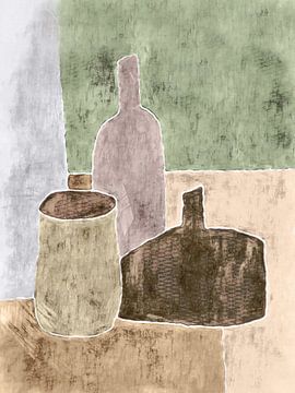 Stilleven met aardewerk en fles van Joost Hogervorst