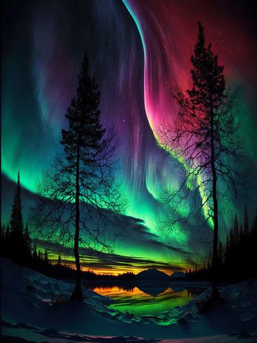 aurora borealis in het magische meer