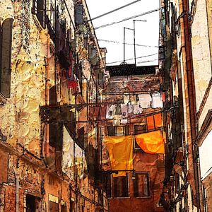 wasgoed aan de lijn tussen huizen  in Venetië, Italië
