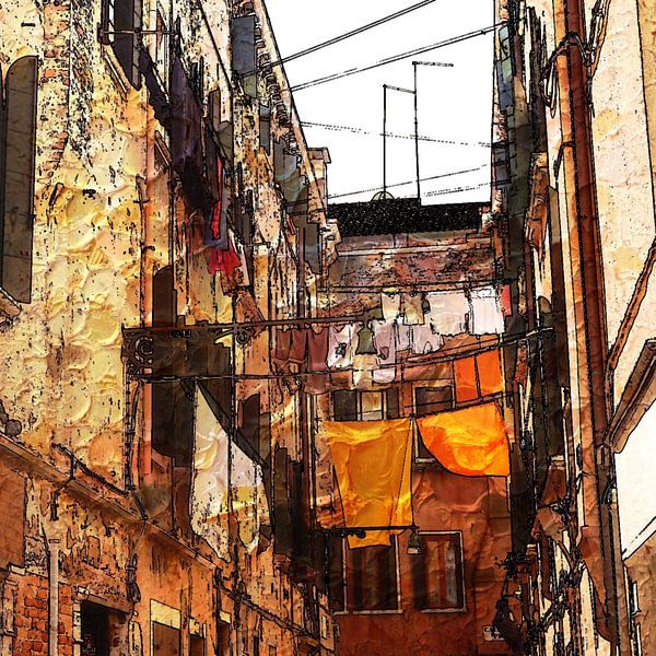 wasgoed aan de lijn tussen huizen  in Venetië, Italië par Joke te Grotenhuis