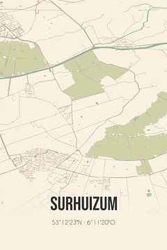 Carte ancienne de Surhuizum (Fryslan) sur Rezona