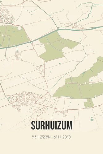 Vintage landkaart van Surhuizum (Fryslan)