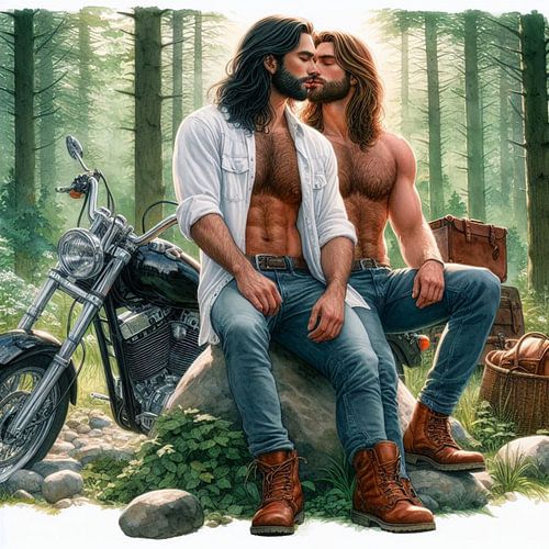 2 mannen in het bos met hun motor