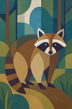 A geometric artwork of a raccoon. by Johannes