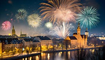 Feuerwerk über der Stadt bei Nacht von Animaflora PicsStock