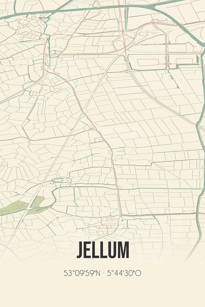 Carte ancienne de Jellum (Fryslan) par Affiches de lieux