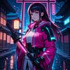 Samurai Girl Anime Torii Gate Japan Cyberpunk-stijl van Ruzerin