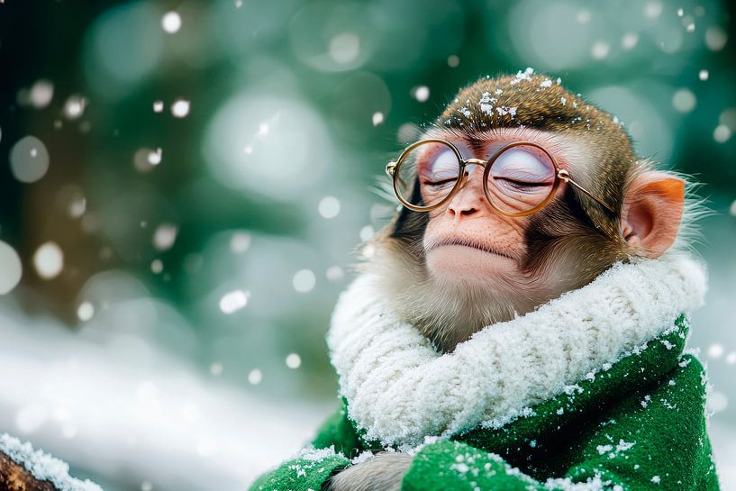 Nachdenklicher Affe im Winterkleid von Poster Art Shop