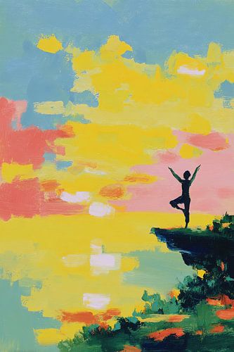 Yoga on the cliff at sunset