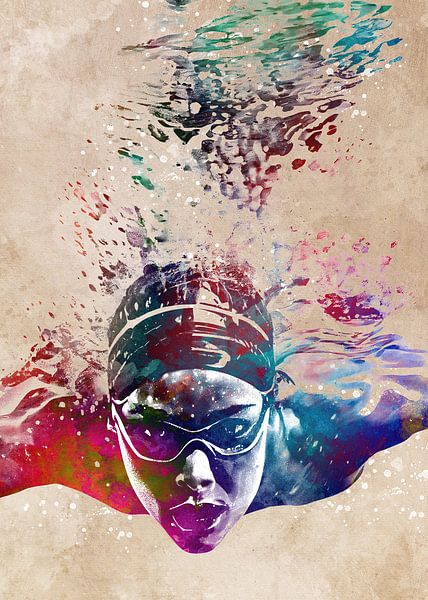 Swimmer sport art by JBJart Justyna Jaszke