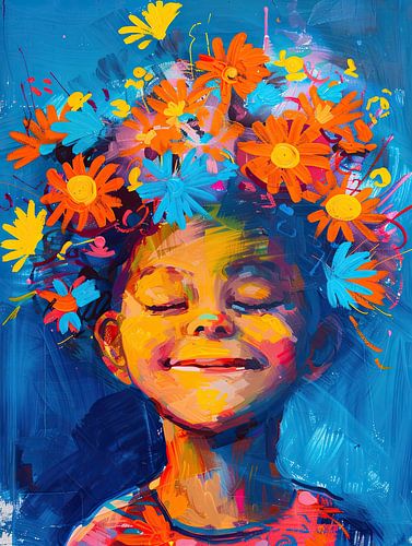 Malerei Buntes Porträt | Blume lächeln
