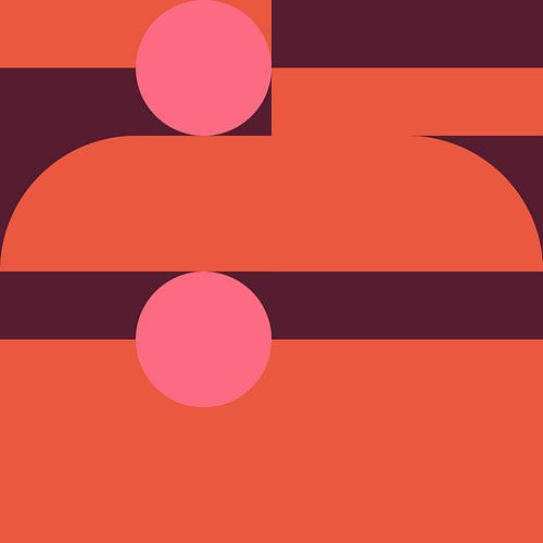 Abstracte geometrische kunst in retrostijl in warm bruin, oranje en roze.