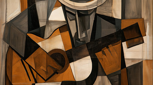 Musicien à la guitare, cubisme, marron-noir