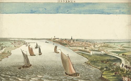 Gezicht op de vestingwerken bij Nijmegen,  Martinus Berkenboom