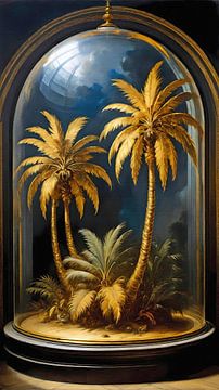 Gouden palmen op strand in glazen stolp van Maud De Vries