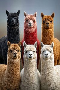 Kleurrijke alpaca-bende - Modern dierenportret