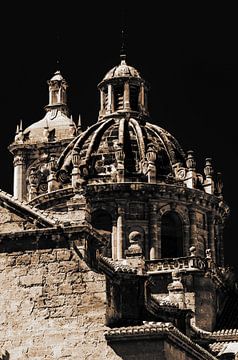 Turm der parroquia de santos in Granada Andalusien Spanien in schwarz-weiss mit Tonung von Dieter Walther