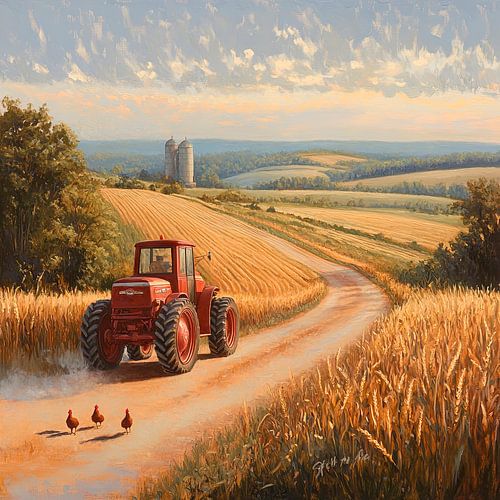 Landleven met een rode tractor