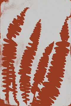 Moderne Botanische kunst. Varenbladeren in terracotta nr. 1 van Dina Dankers